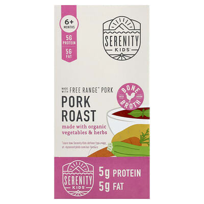 Мясное пюре Serenity Kids Pork Roast Organic Vegetable & Herbs, 6 Pouches, 3.5 oz (99 g) Each