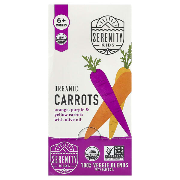 Organic Carrots, Orange, Purple & Yellow Carrots with Olive Oil, 6+ Months, 6 Pouches, 3.5 oz (99g ) Each