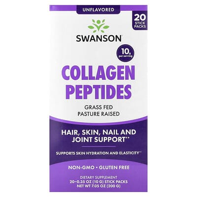 Коллаген Swanson Unflavored 20 Stick Packs 0.35 oz (10 g) Each