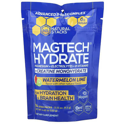 MagTech® Hydrate, Watermelon Lime, 14 Stick Packs, 0.33 oz (9.3 g) Each