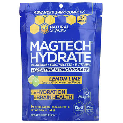 Magtech® Hydrate, Lemon Lime, 14 Stick Packs, 0.36 oz (10.1 g) Each