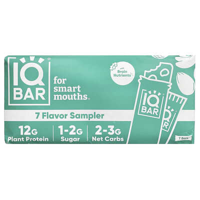 IQBAR Plant Protein Bar, набор из 7 вкусов, 7 батончиков, 1.6 oz (45 g) каждый