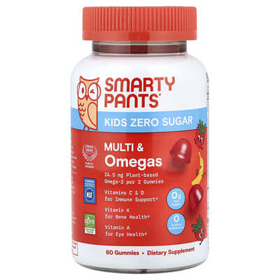 SmartyPants Детские витамины, без сахара, Multi & Omegas, Strawberry Banana, 60 мармеладок