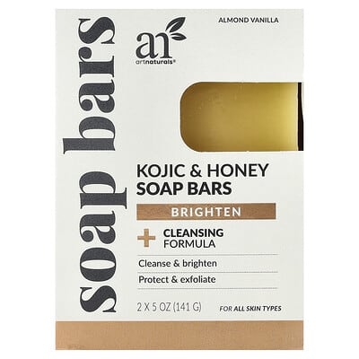 artnaturals Kojic & Honey Soap Bars, Для всех типов кожи, Almond Vanilla, 2 Bars, 5 oz (141 g) Each