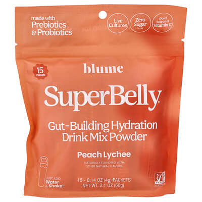 SuperBelly®, персик и личи, 15 пакетиков, 0.14 oz (4 g) каждый
