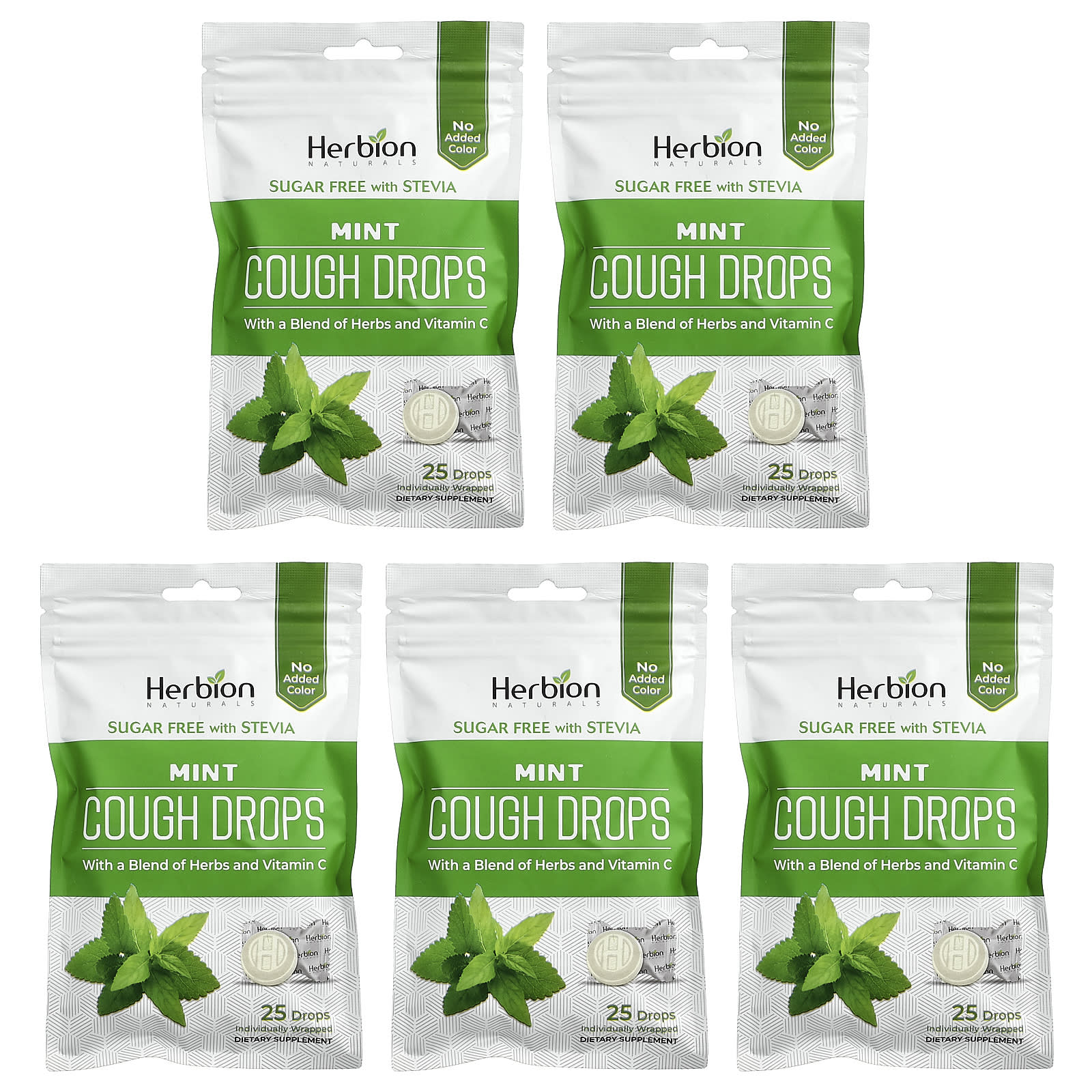 Cough Drops, Mint, 5 Packs, 25 Drops Each