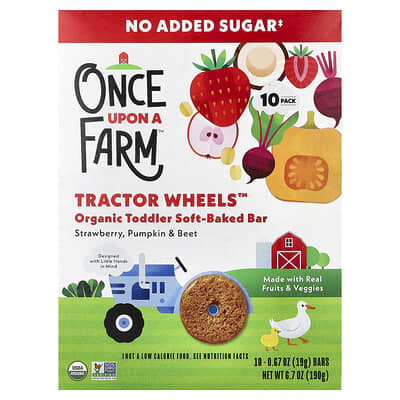 Детские батончики Tractor Wheels™ Organic Toddler Soft-Baked Bar, Strawberry, Pumpkin & Beet, 10 Bars, 0.67 oz (19 g) Each