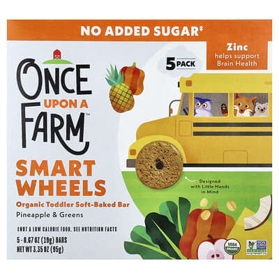 Smart Wheels, Organic Toddler Soft-Baked Bar, Pineapple & Greens, 5 Bars, 0.67 oz (19 g) Each