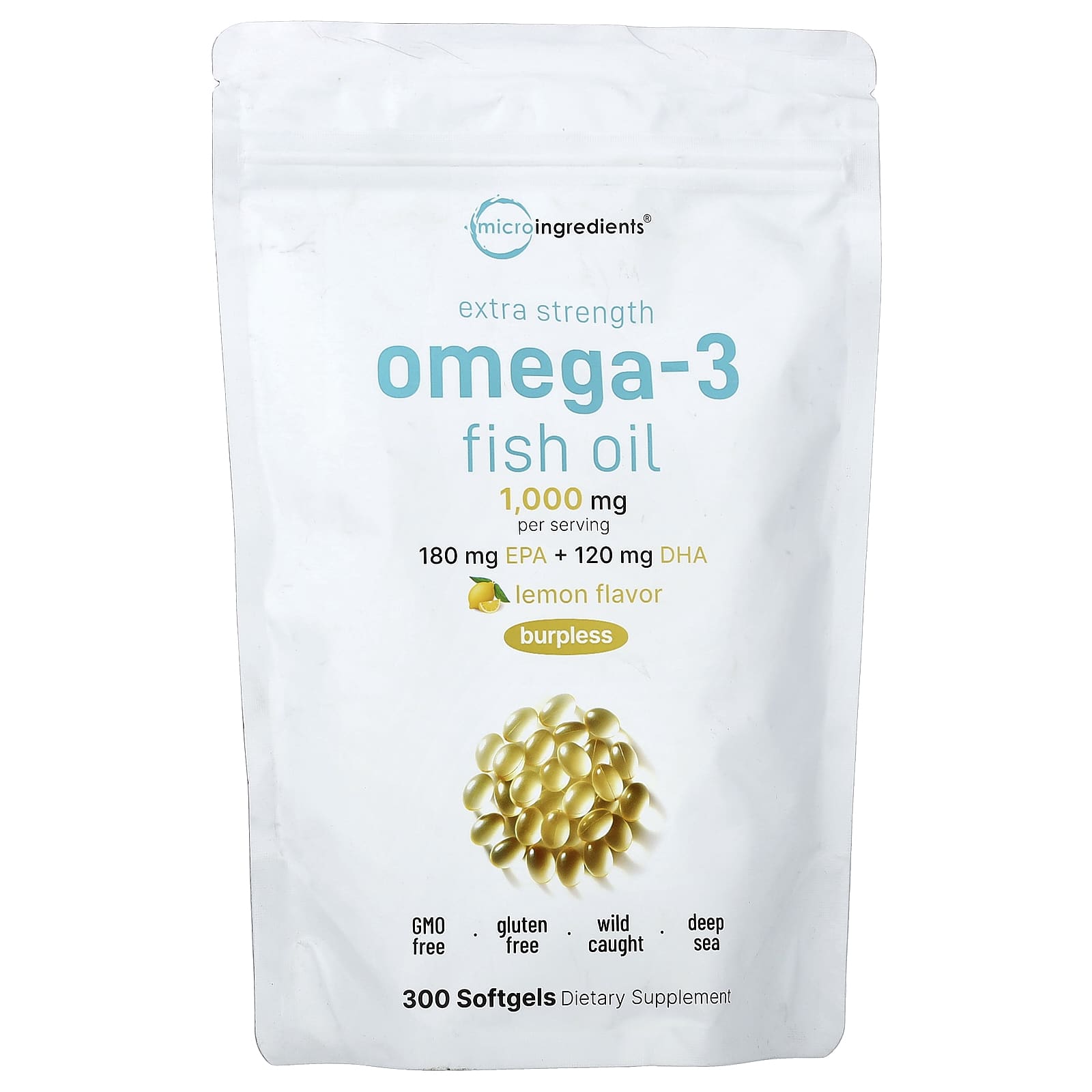 Omega-3 Fish Oil, Lemon,  300 Softgels (500 mg per Softgel)