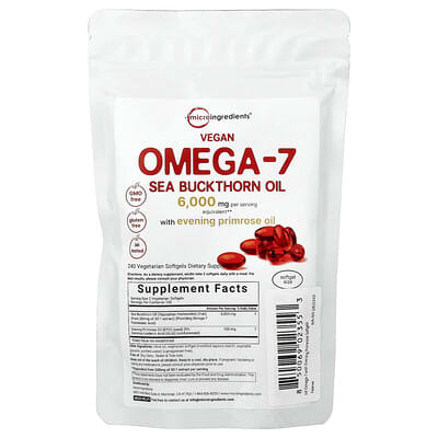Vegan Omega-7 Sea Buckthorn Oil with Evening Primrose Oil, 240 Vegetarian Softgels