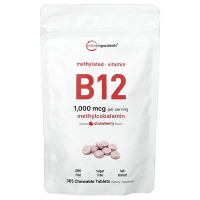 Vitamin B12, Natural Strawberry, 1,000 mcg, 365 Chewable Tablets