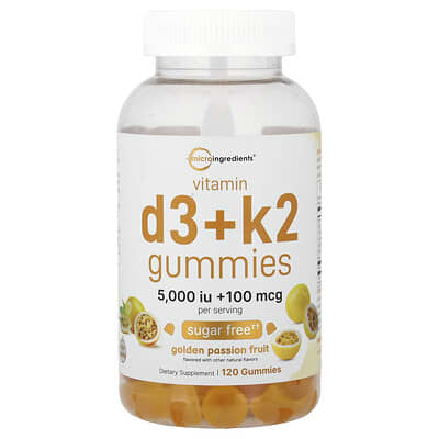 Vitamin D3 + K2 Gummies, Golden Passionfruit, 120 Gummies