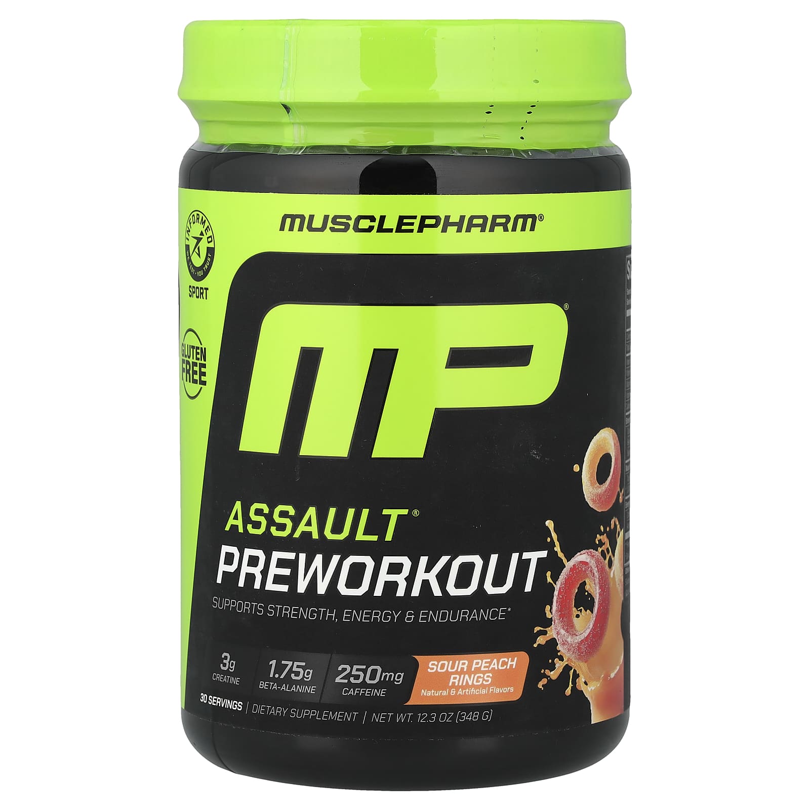 Assault® Preworkout, Sour Peach Rings, 12.3 oz (348 g)