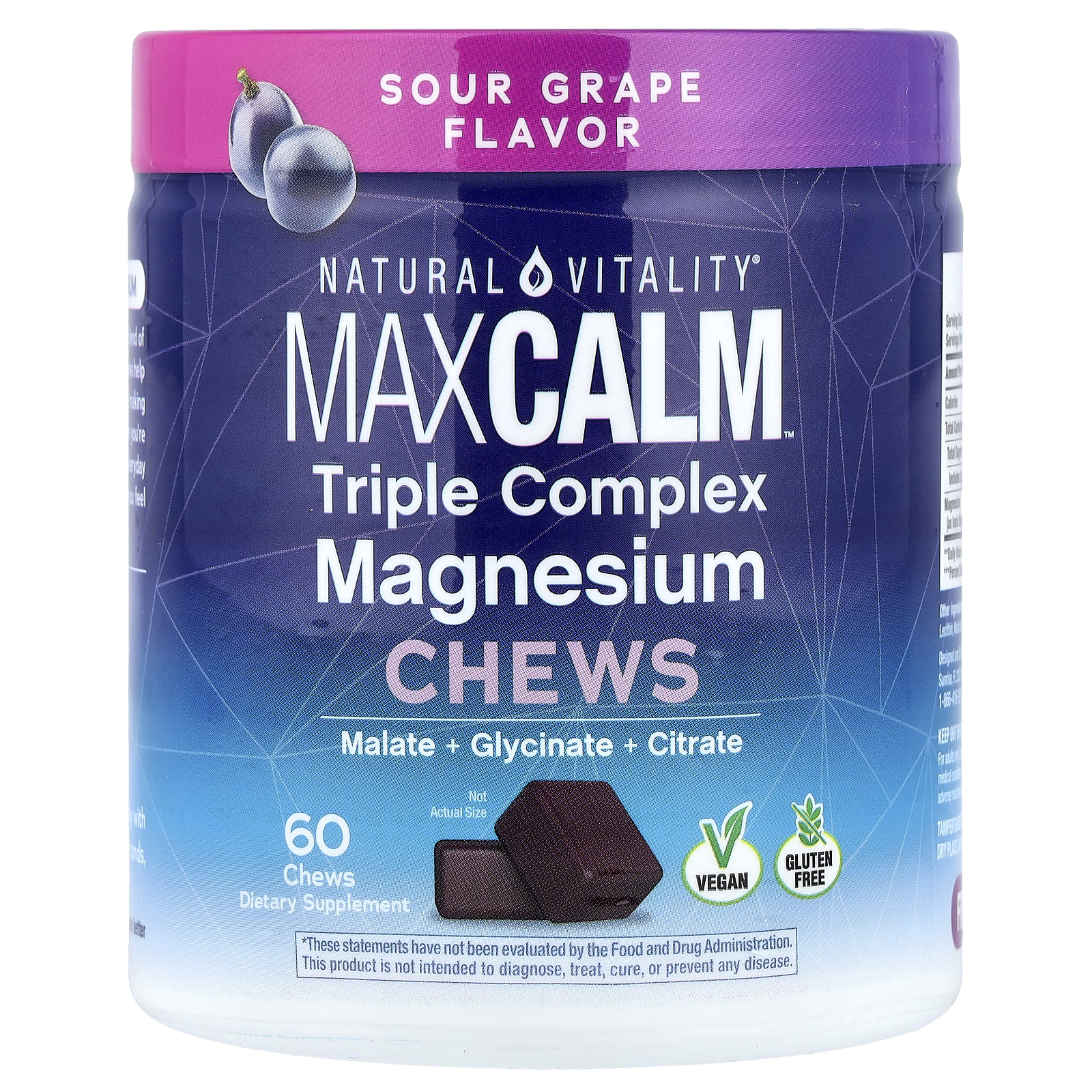 MaxCalm®, Triple Complex Magnesium Chews, Sour Grape, 60 Chews (150 mg per Chew)