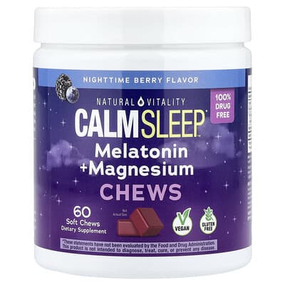 Жевательные витамины Natural Vitality Calm Sleep Melatonin + Magnesium, Berry, 60 шт