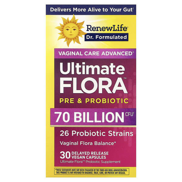 Ultimate Flora™, Vaginal Care Advanced, пре- и пробиотик, 30 капсул с отсроченным высвобождением, веганские