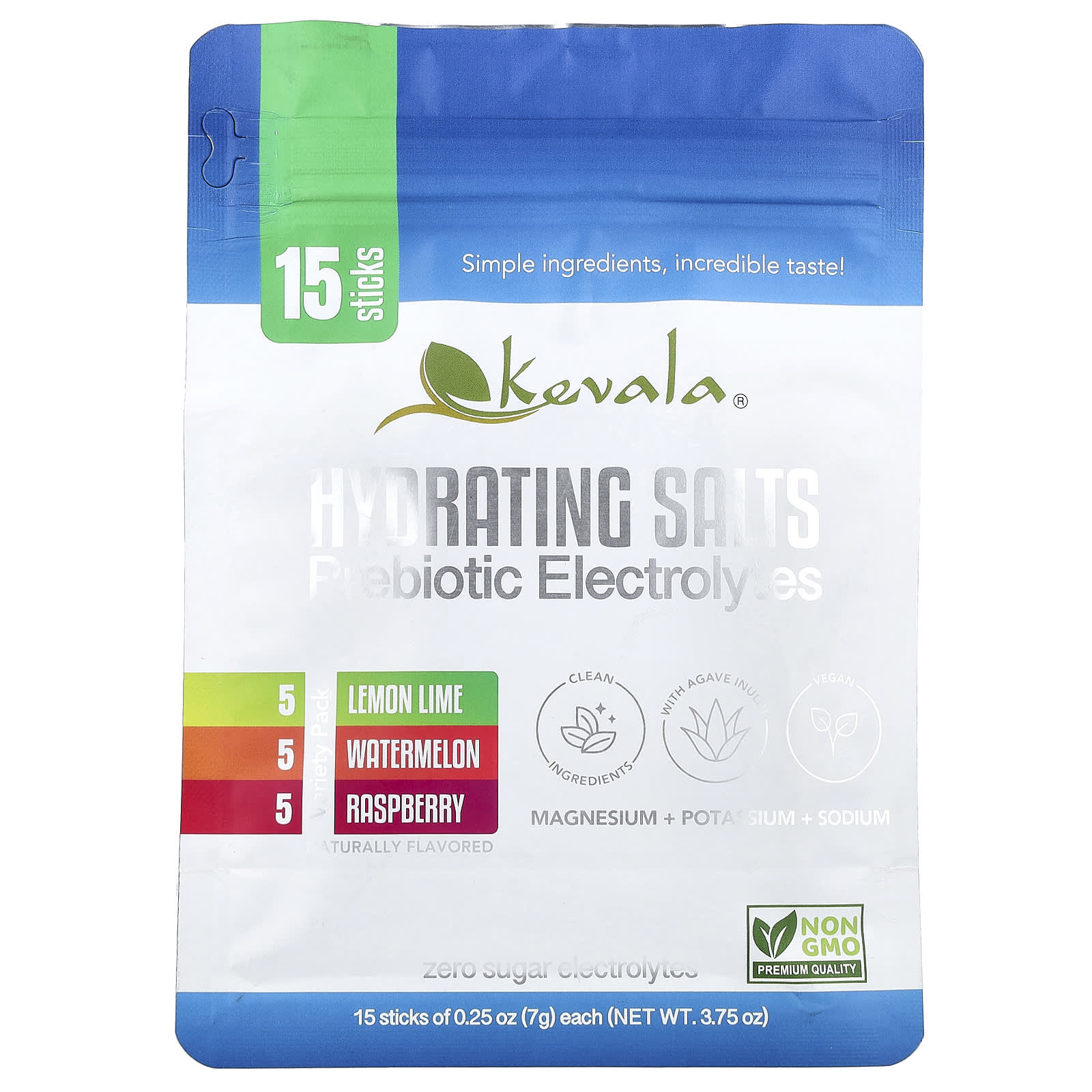 Hydrating Salts, Prebiotic Electrolytes, Variety Pack, 15 Sticks, 0,25 oz (7 g) Each