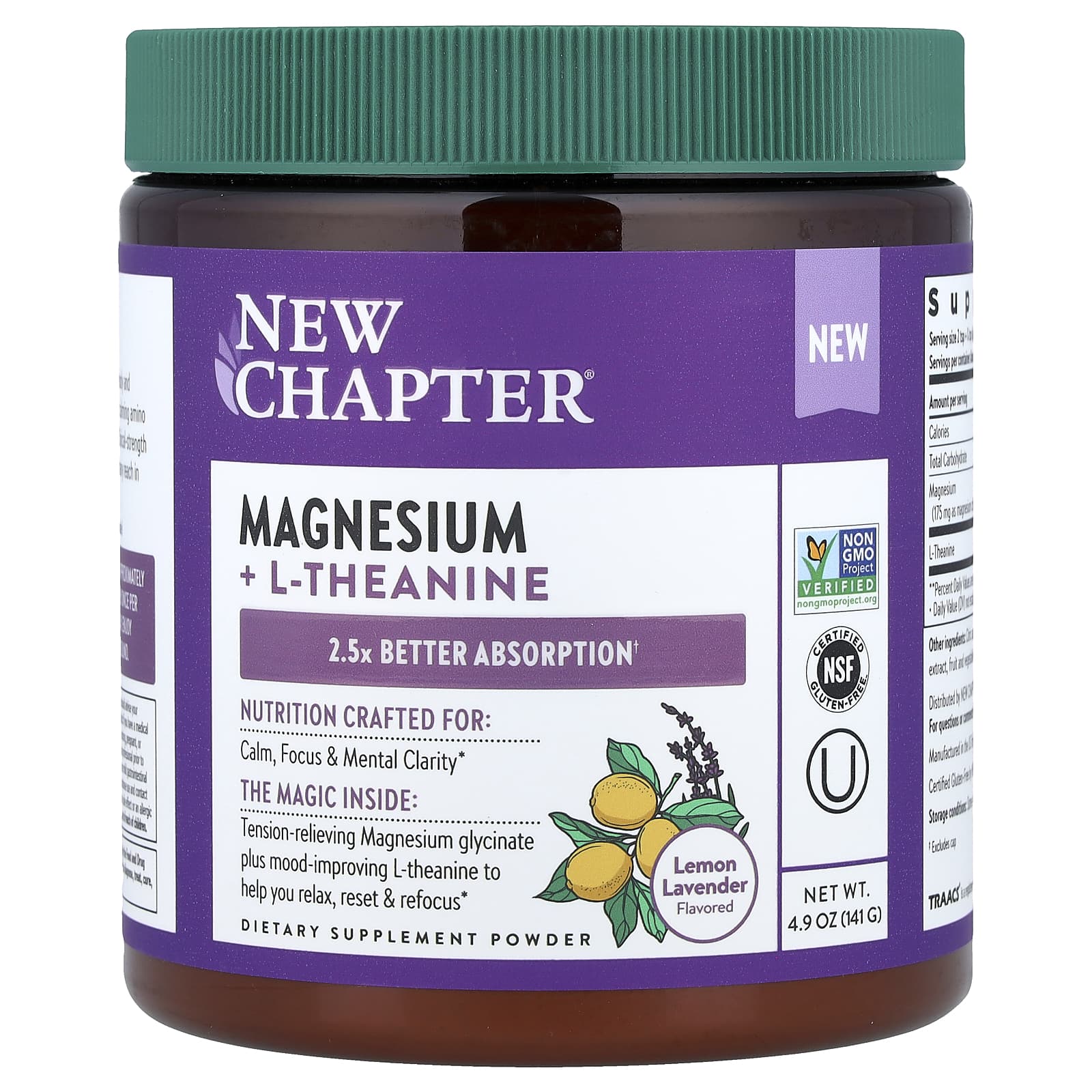 New Chapter Порошок Magnesium + L-Theanine, Lemon Lavender, 4.9 oz (141 g)