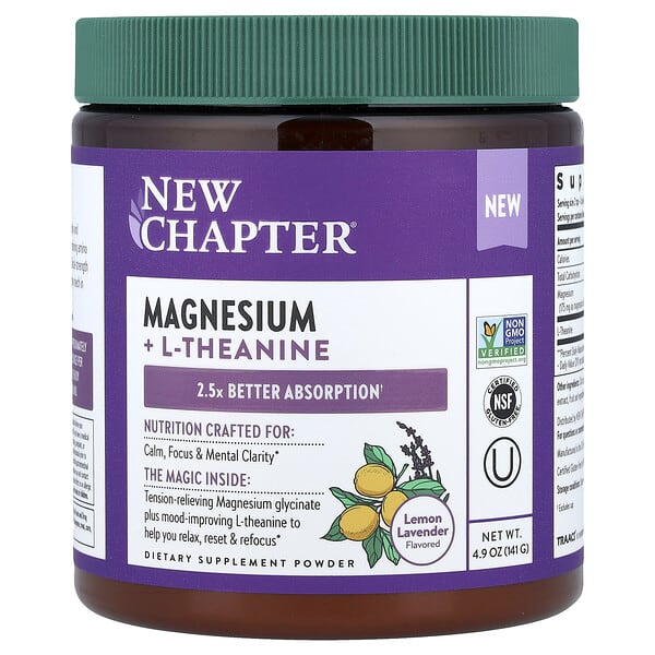 Magnesium + L-Theanine Powder, Lemon Lavender, 4.9 oz (141 g)