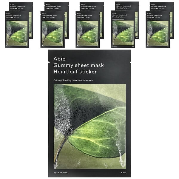 Тканевая маска для лица Gummy Beauty Sheet Mask, Heartleaf Sticker, 10 Sheets, 0.91 fl oz (27 ml) Each