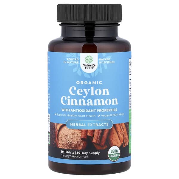 Organic Ceylon Cinnamon, 60 Tablets (500 mg per Tablet)
