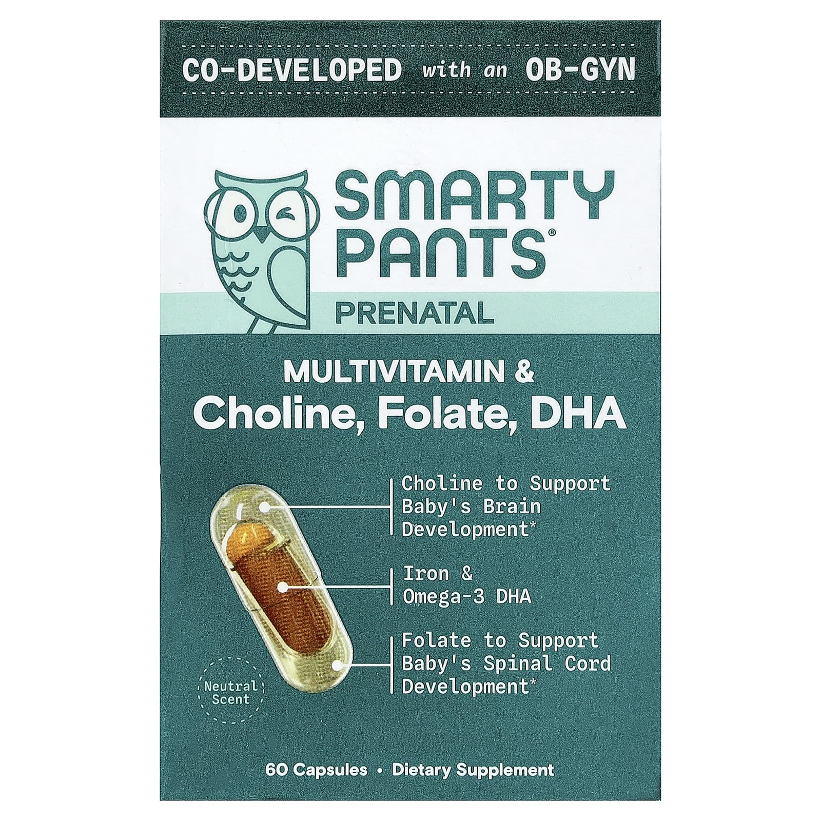Prenatal, Multivitamin & Choline, Folate, DHA, 60 Capsules