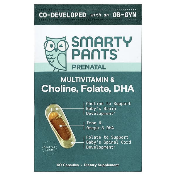 Prenatal, Multivitamin & Choline, Folate, DHA, 60 Capsules