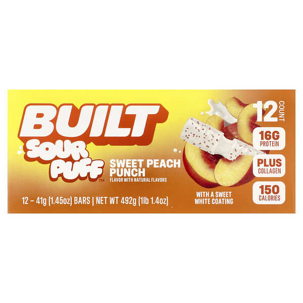 Sour Puff™ протеиновые батончики, вкус Sweet Peach Punch, 12 штук, 1.45 oz (41 g) каждый