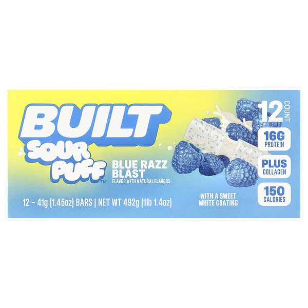 Протеиновые батончики Built Sour Puff Blue Razz Blast, 12 шт