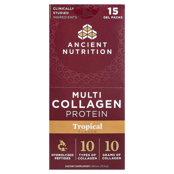 Мультиколлагеновый протеин Ancient Nutrition Tropical, 15 гелевых пакетиков, 1 fl oz (30 ml) каждый