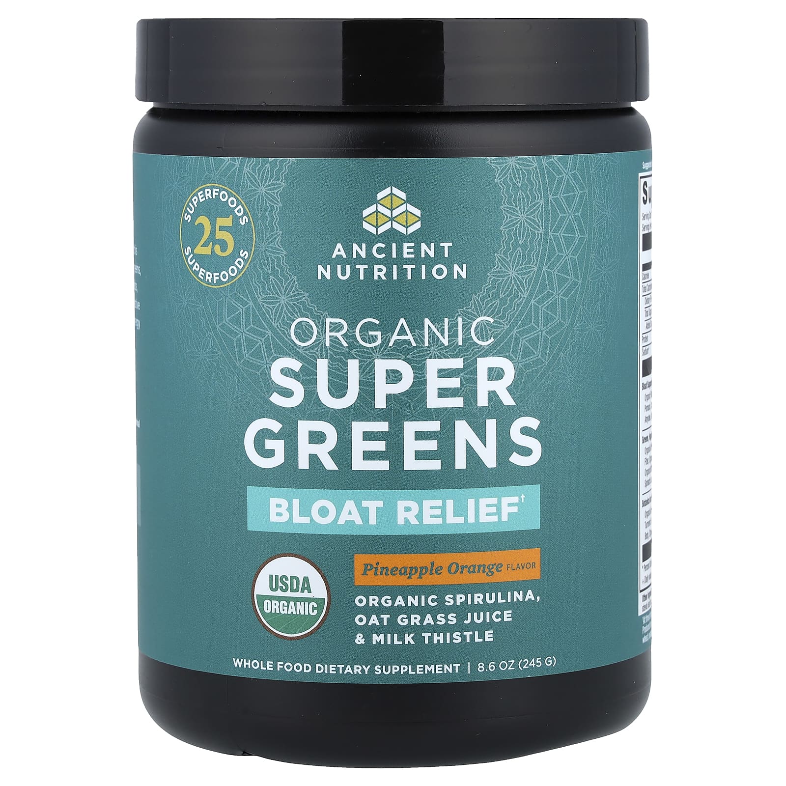 Органические суперфуды Organic Super Greens, облегчение вздутия, ананас-апельсин, 8.6 oz (245 g)