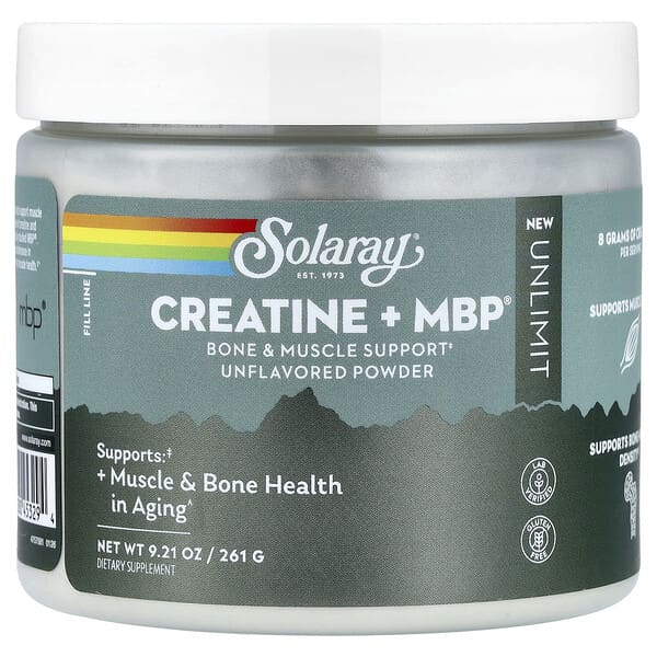 Solaray Unlimit, Creatine + MBP® Powder, Unflavored, 9.21 oz (261 g)