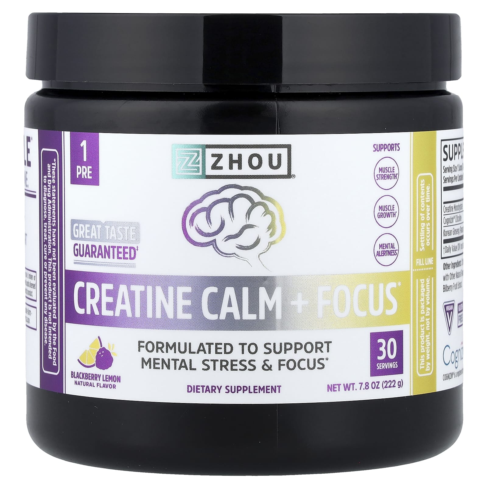 Creatine Calm + Focus, Blackberry Lemon, 7.8 oz (222 g)