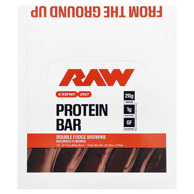 Протеиновый батончик Double Fudge Brownie Raw Nutrition, 12 шт, 2.11 oz (60 g) каждый