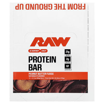 Протеиновый батончик Raw Nutrition Peanut Butter Fudge, 12 штук, 2.11 oz (60 g) каждый