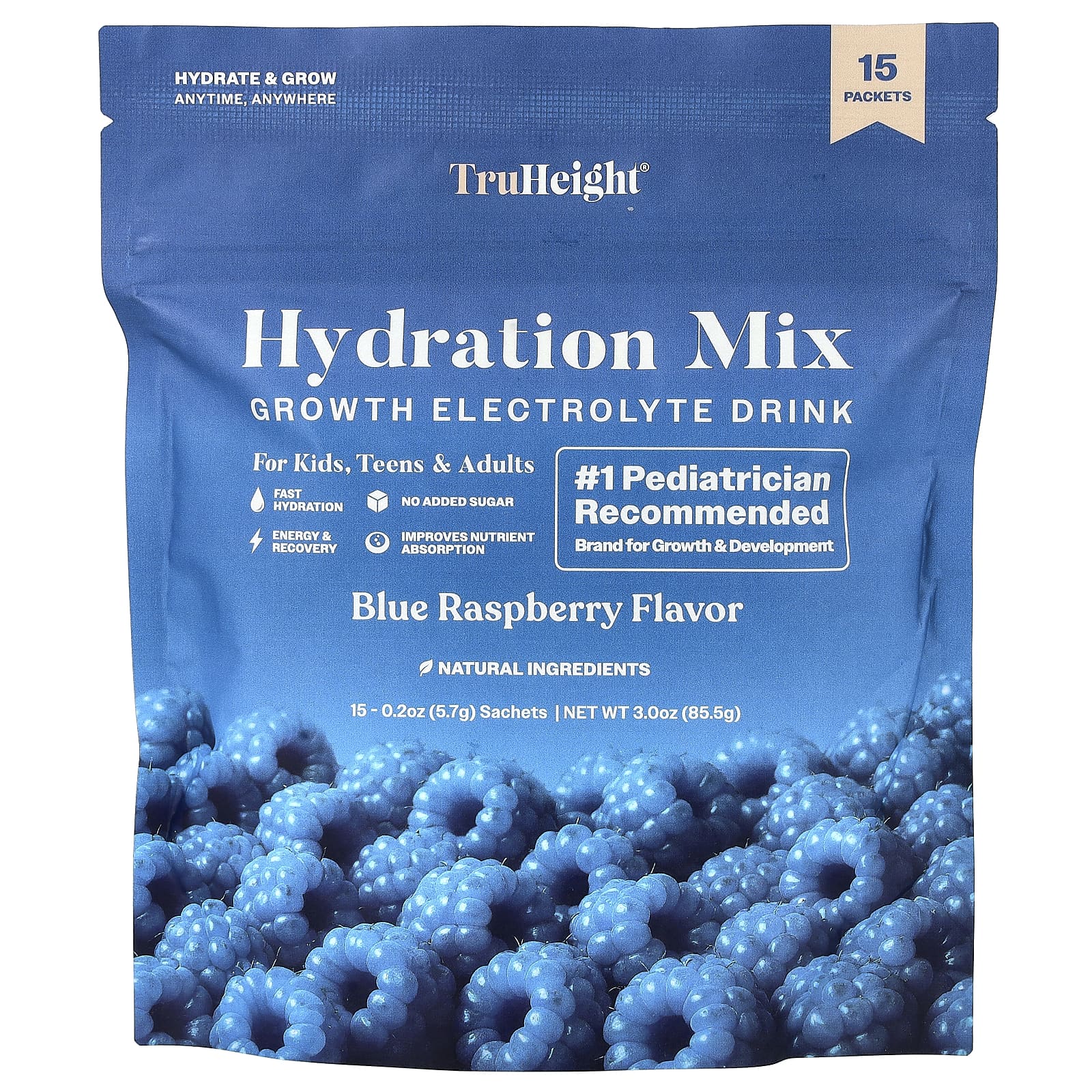 Hydration Mix, Blue Raspberry, 15 Packets, 0.2 oz (5.7 g) Each