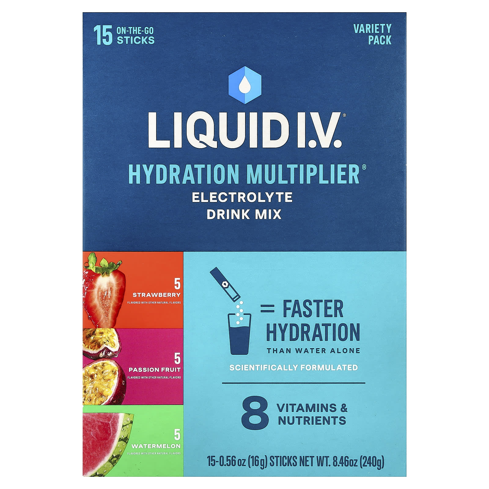 Напиток-электролит Liquid I.V. Hydration Multiplier®, ассорти, 15 стиков по 0.56 oz (16 g)