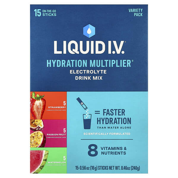 Напиток-электролит Liquid I.V. Hydration Multiplier®, ассорти, 15 стиков по 0.56 oz (16 g)