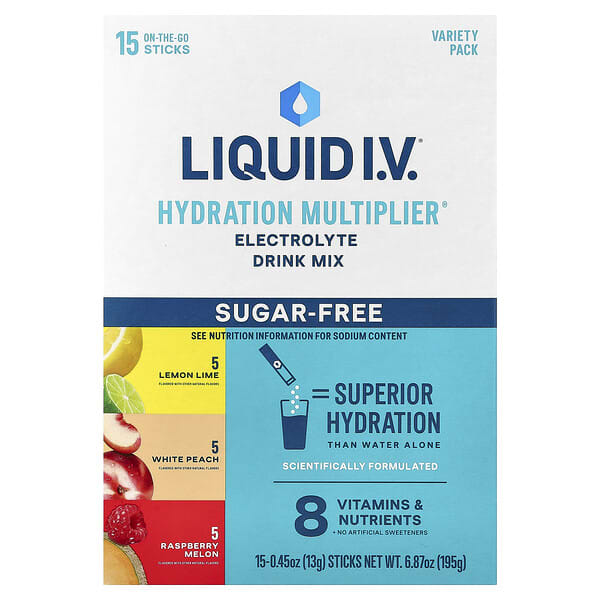 Liquid I.V. Hydration Multiplier®, смесь электролитов, ассорти, без сахара, 15 стиков, 0.45 oz (13 g) каждый