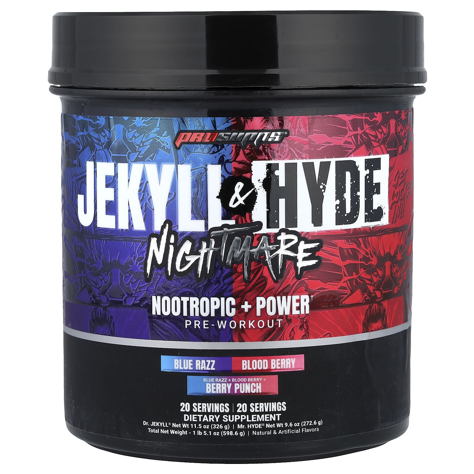 Jekyll & Hyde Nightmare,  Nootropic + Power Pre-Workout, Berry Punch, 1 lb 5.1 oz (598.6 g)