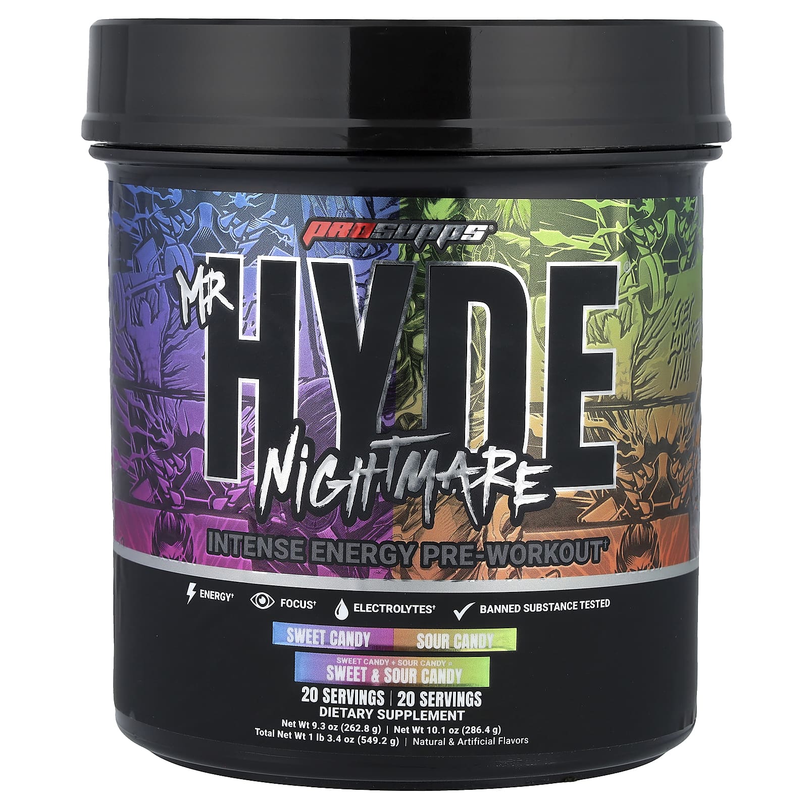 Mr. Hyde Nightmare предтренировочный комплекс Intense Energy, вкус Sweet & Sour Candy, 1 lb 3.4 oz (549.2 g)