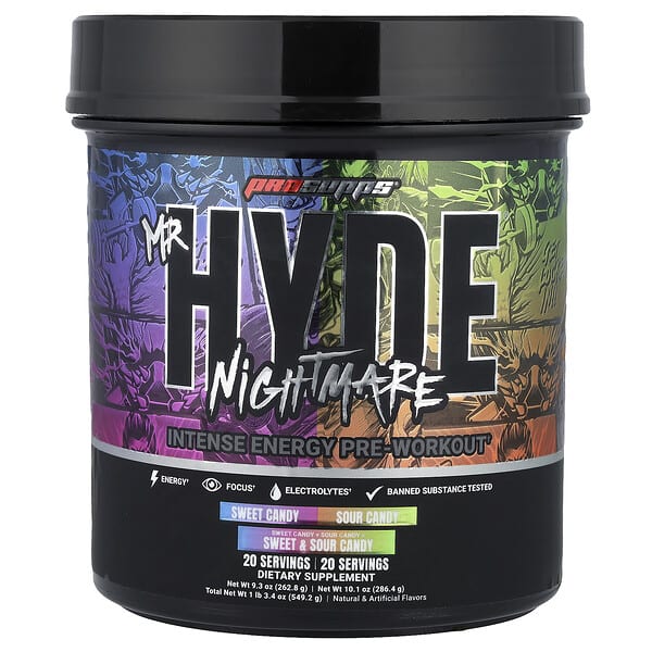 Mr. Hyde Nightmare предтренировочный комплекс Intense Energy, вкус Sweet & Sour Candy, 1 lb 3.4 oz (549.2 g)