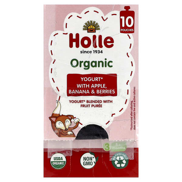 Organic Yogurt With Apple, Banana & Berries, 8+ Months, 10 Pouches, 3 oz (85 g) Each