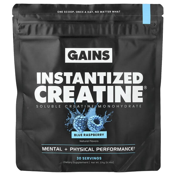 GAINS креатин, Soluble Creatine Monohydrate, Blue Raspberry, 8.14 oz (231 g)
