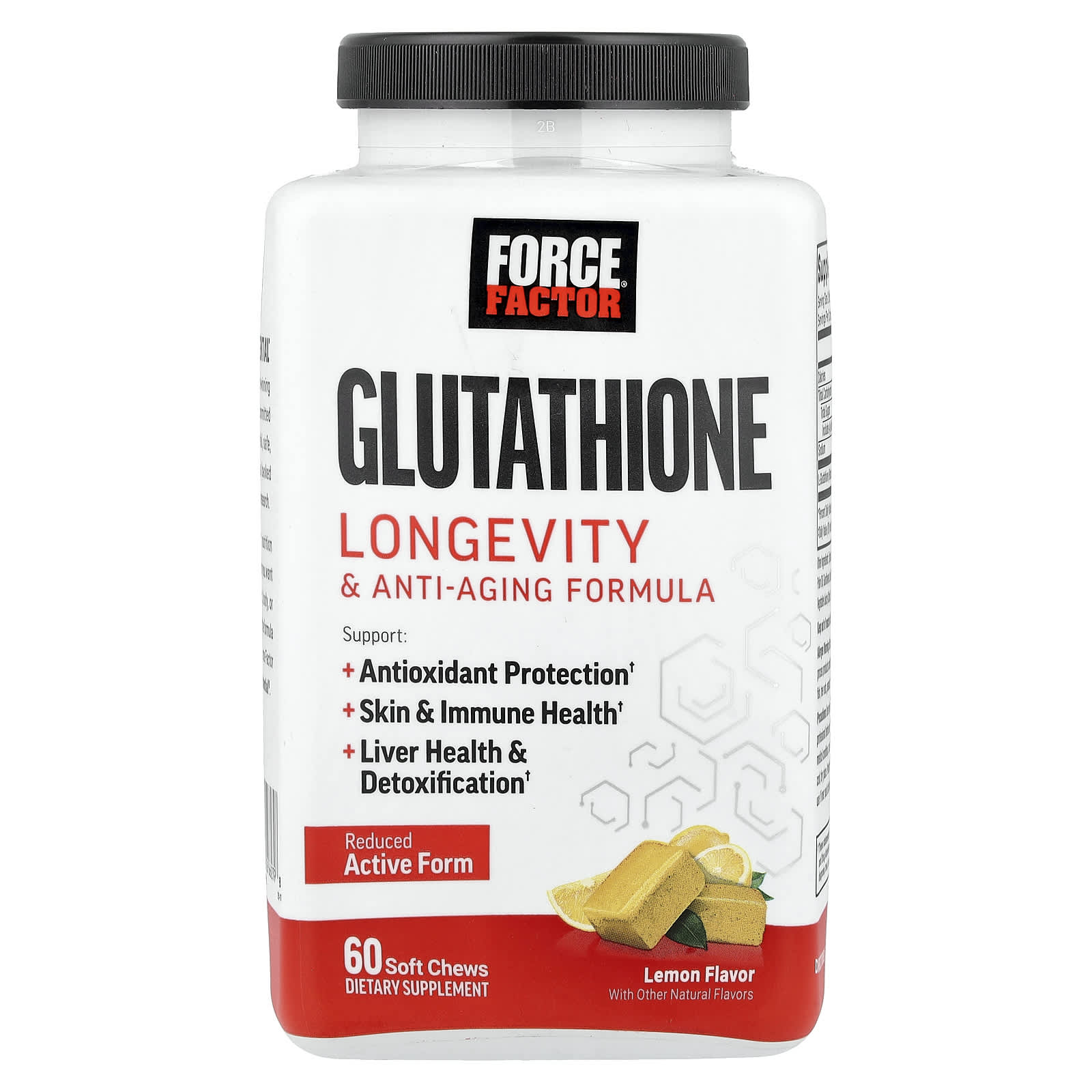 Glutathione, Longevity & Anti-Aging Formula, Lemon, 60 мягких жевательных таблеток (250 mg per Soft Chew)