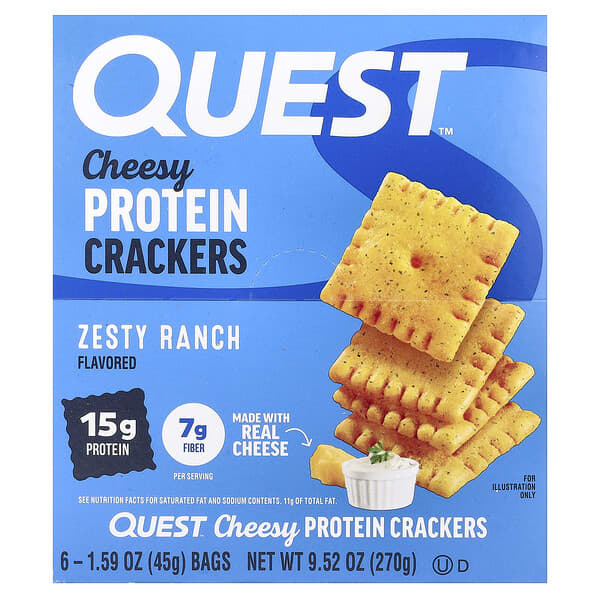 Протеиновые крекеры Cheesy Protein, Zesty Ranch, 6 пакетов по 1.59 oz (45 g)