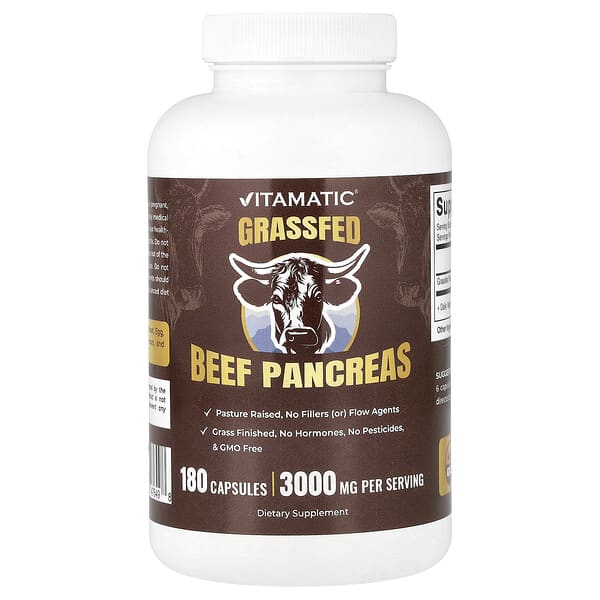Grassfed Beef Pancreas, 180 Capsules (500 mg per Capsule)