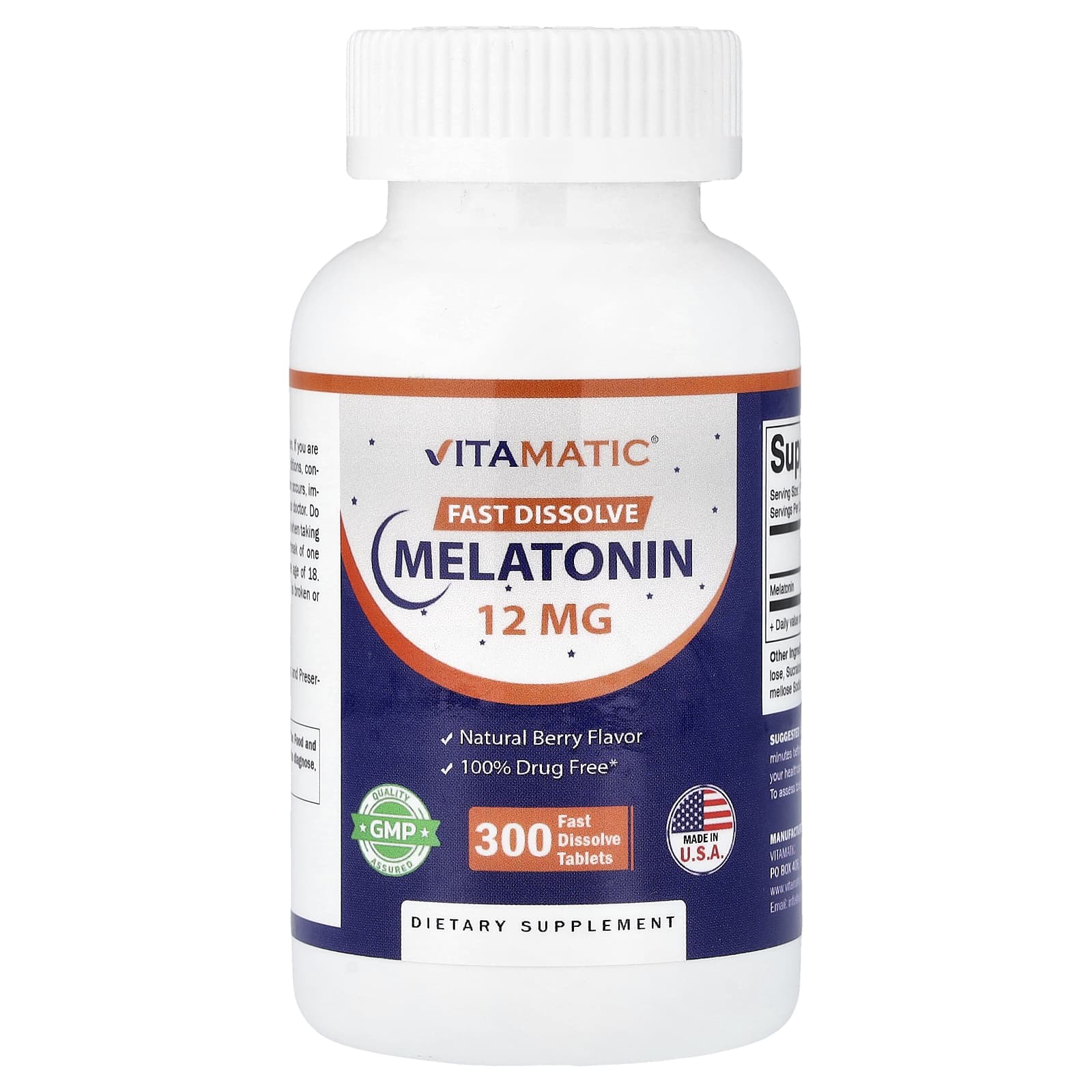 Мелатонин Vitamatic Natural Berry, 12 mg, 300 Fast Dissolve Tablets
