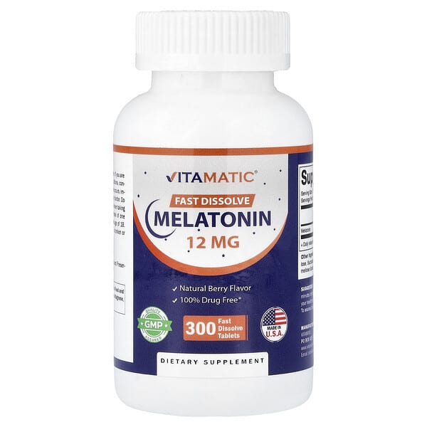 Мелатонин Vitamatic Natural Berry, 12 mg, 300 Fast Dissolve Tablets