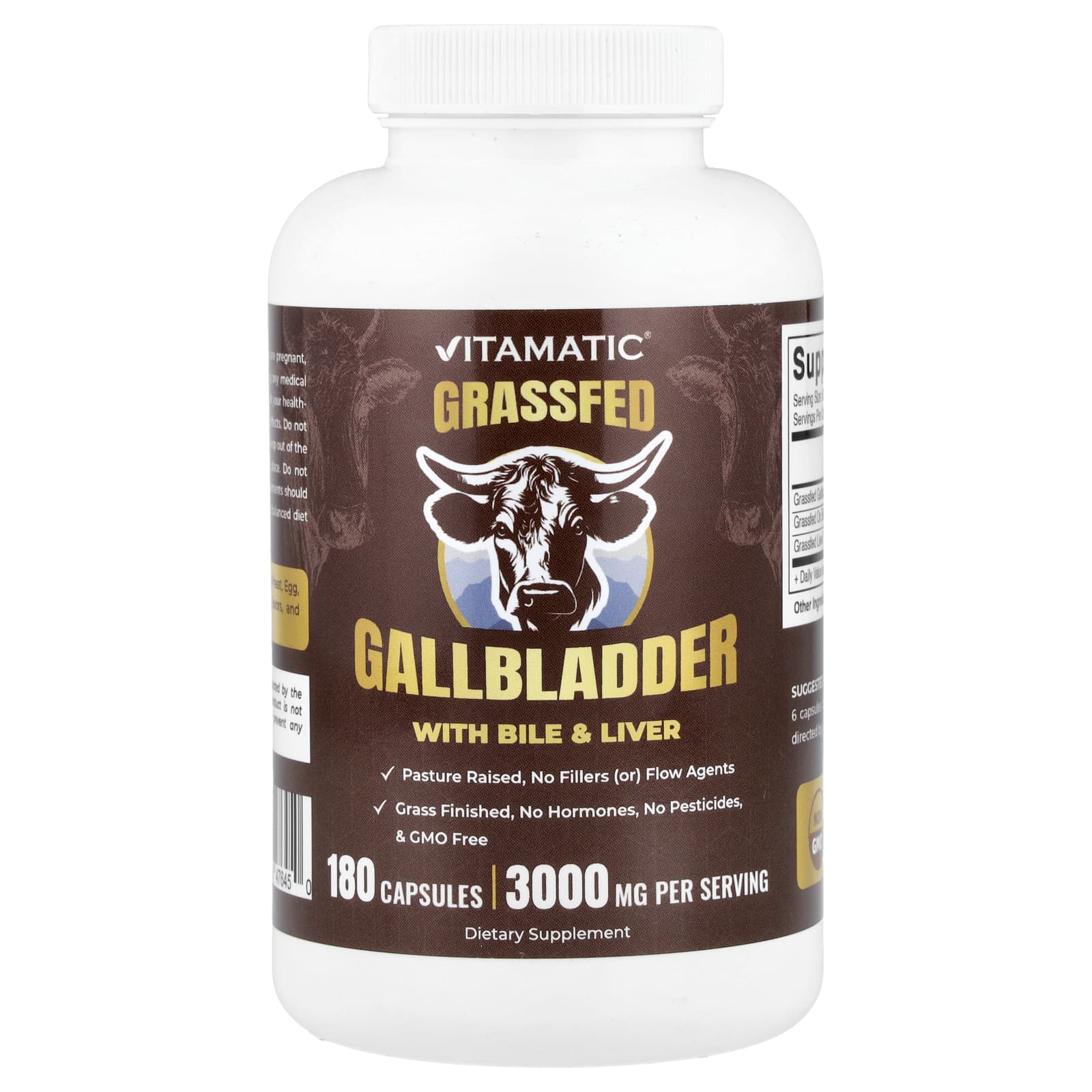 Желчный пузырь с желчью и печенью Grassfed, 180 капсул (500 мг на капсулу)